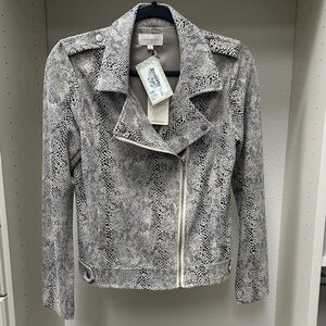 Skies Are Blue Black and Gray Snake Print Faux Leather Jacket